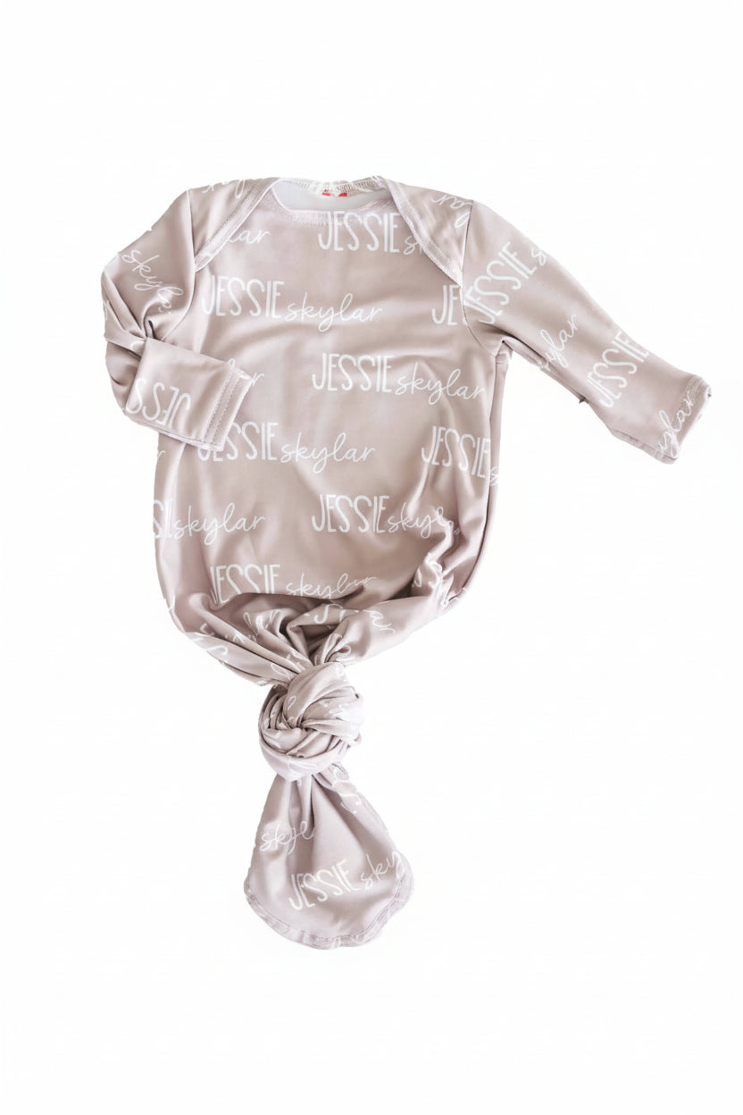 Personalized Font Duo Newborn Baby Knot Gown | Best Selling Neutrals