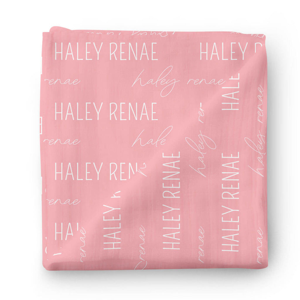 Personalized Tickle Me Pink Baby Name Swaddle Blanket - Block & Script