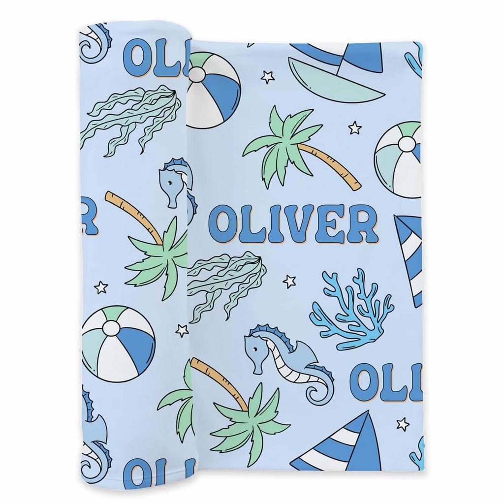 Tiny Tides Personalized Swaddle Blanket | Blue