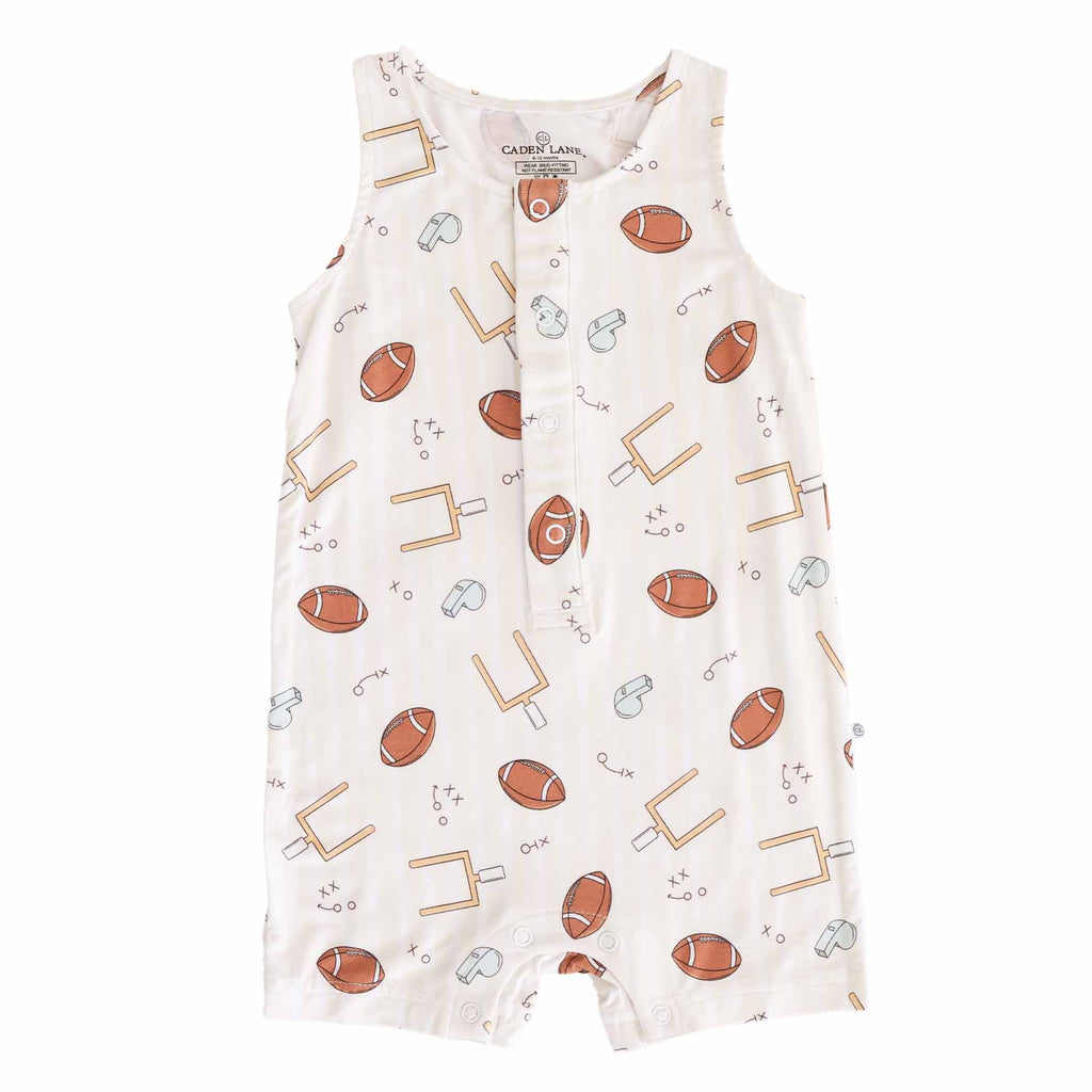 Sleeveless Snap Romper | Tiny Touchdowns Neutral