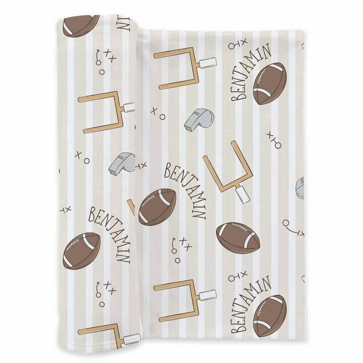 Tiny Touchdowns Personalized Swaddle Blanket | Neutral