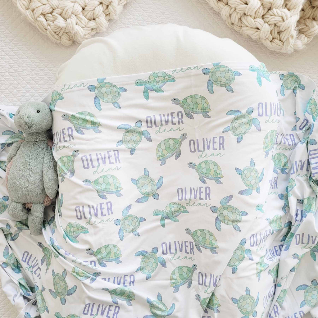 Totally Turtles Personalized Swaddle Blanket