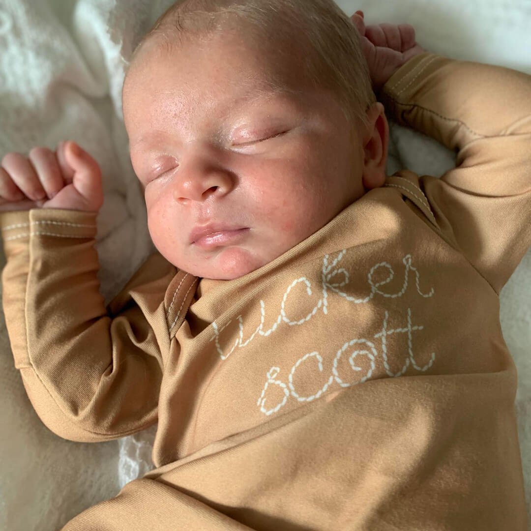 Personalized Stitched Newborn Baby Knot Gown | Warm Neutrals