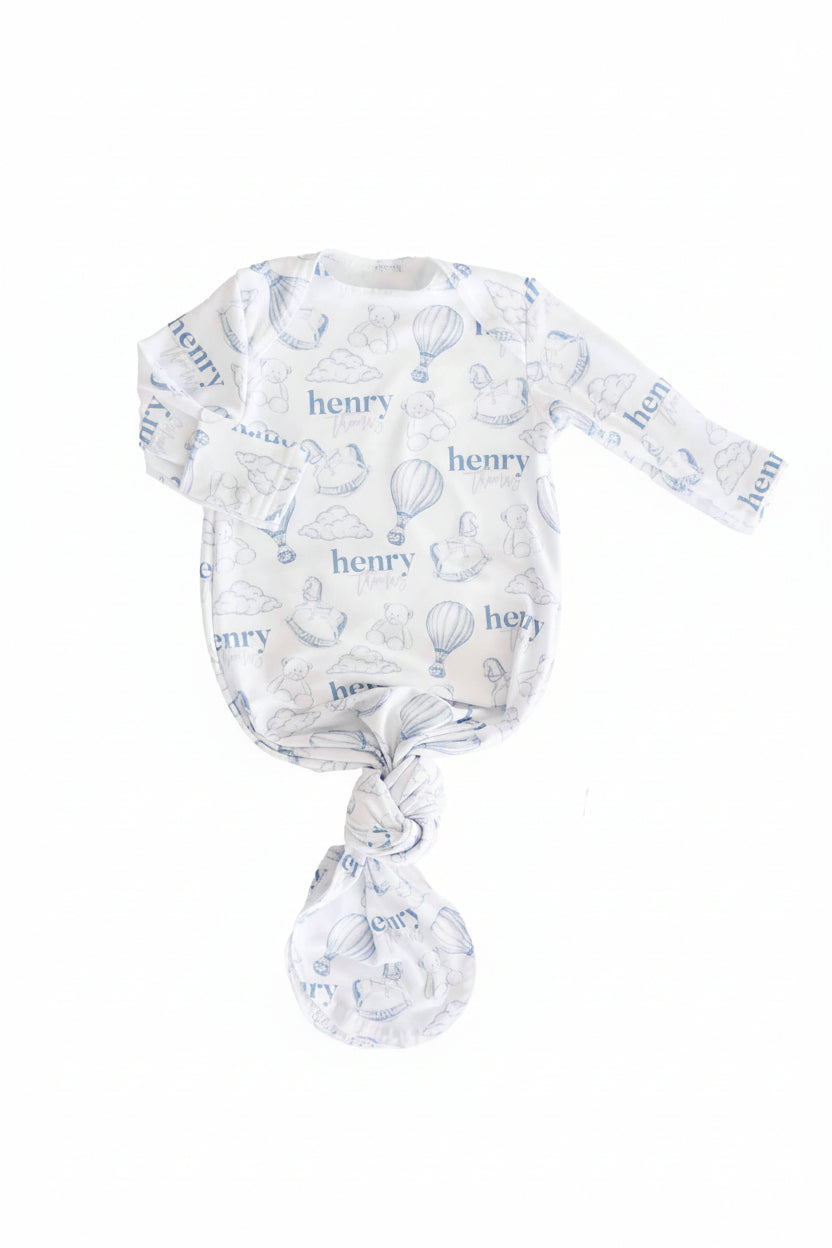 Up In The Clouds Personalized Newborn Baby Knot Gown