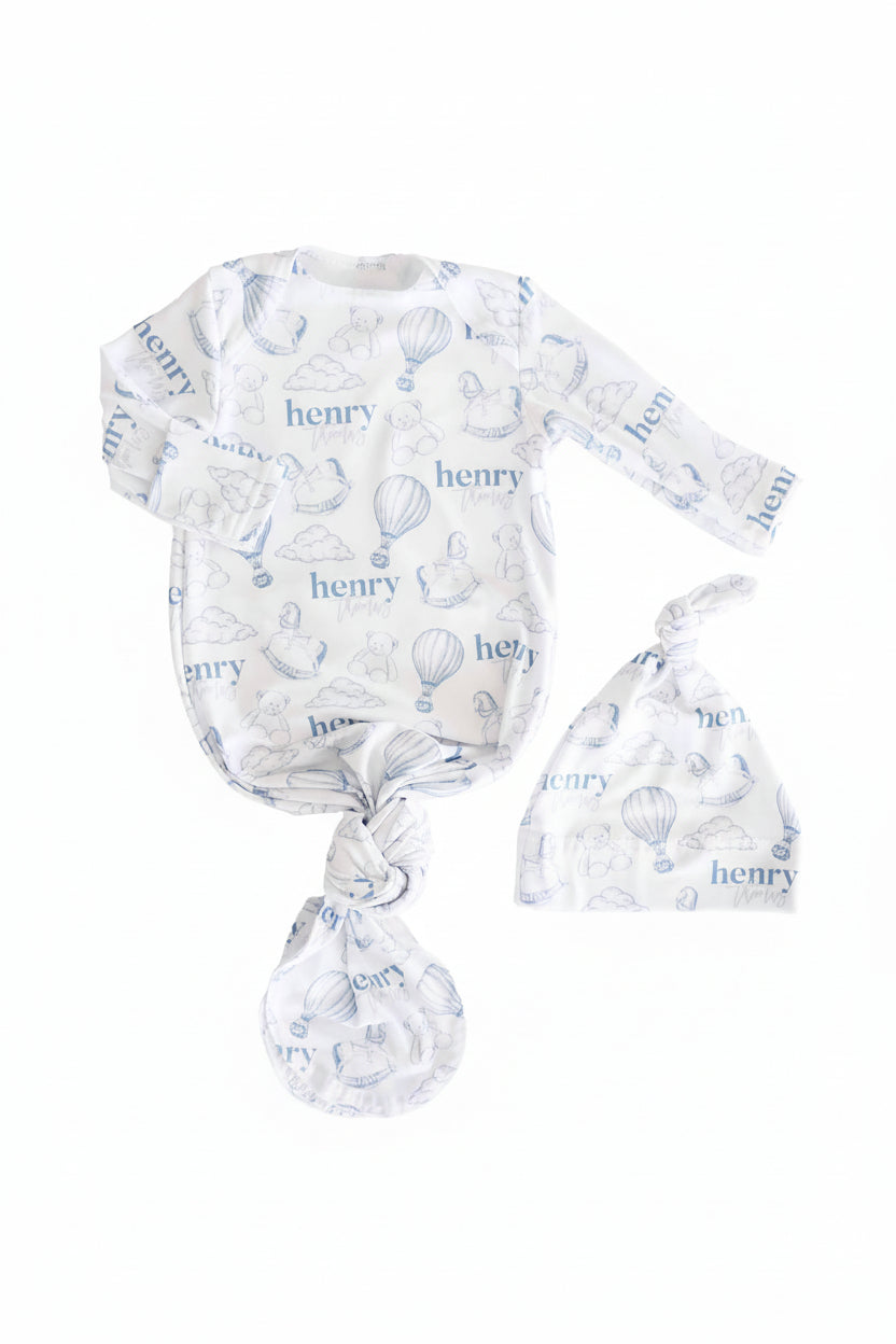 Up In The Clouds Personalized Newborn Baby Knot Gown