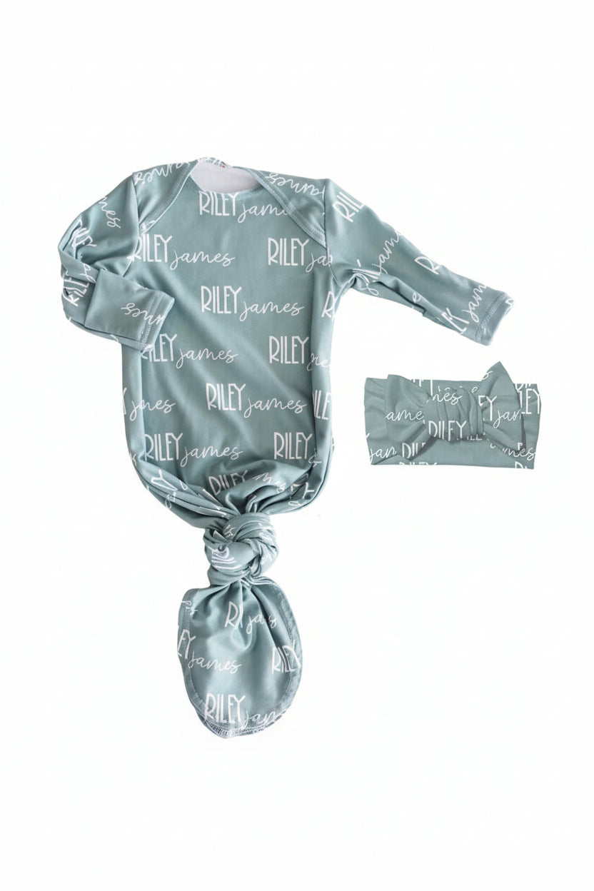Personalized Font Duo Newborn Baby Knot Gown | Best Selling Neutrals