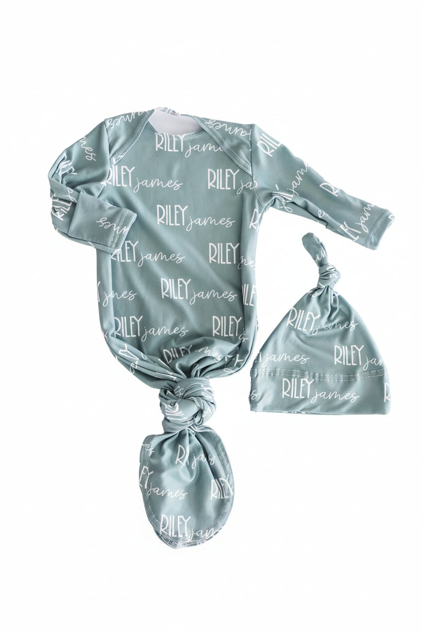 Personalized Font Duo Newborn Baby Knot Gown | Best Selling Neutrals