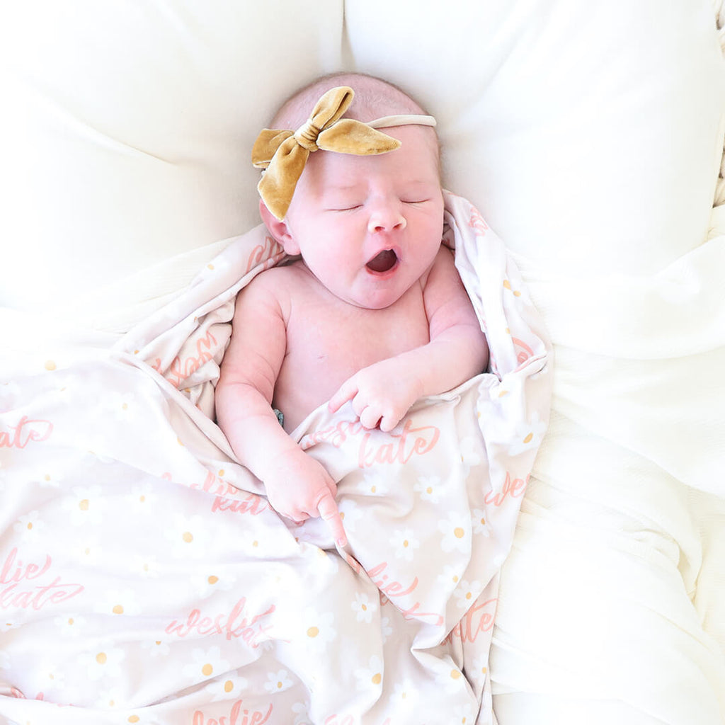 Darling Daisies Personalized Baby Name Swaddle Blanket