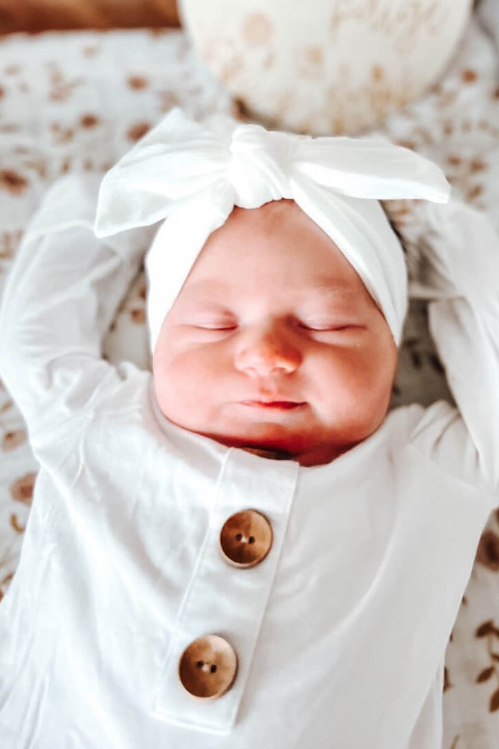 Solid White Bamboo Baby Knot Gown & Hat