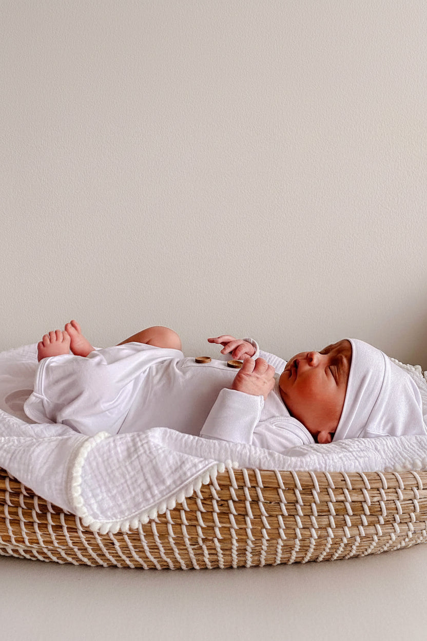 Solid White Bamboo Baby Knot Gown & Hat