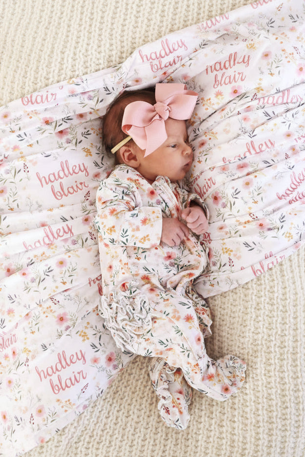 Winnie's Wildflowers Personalized Swaddle Blanket