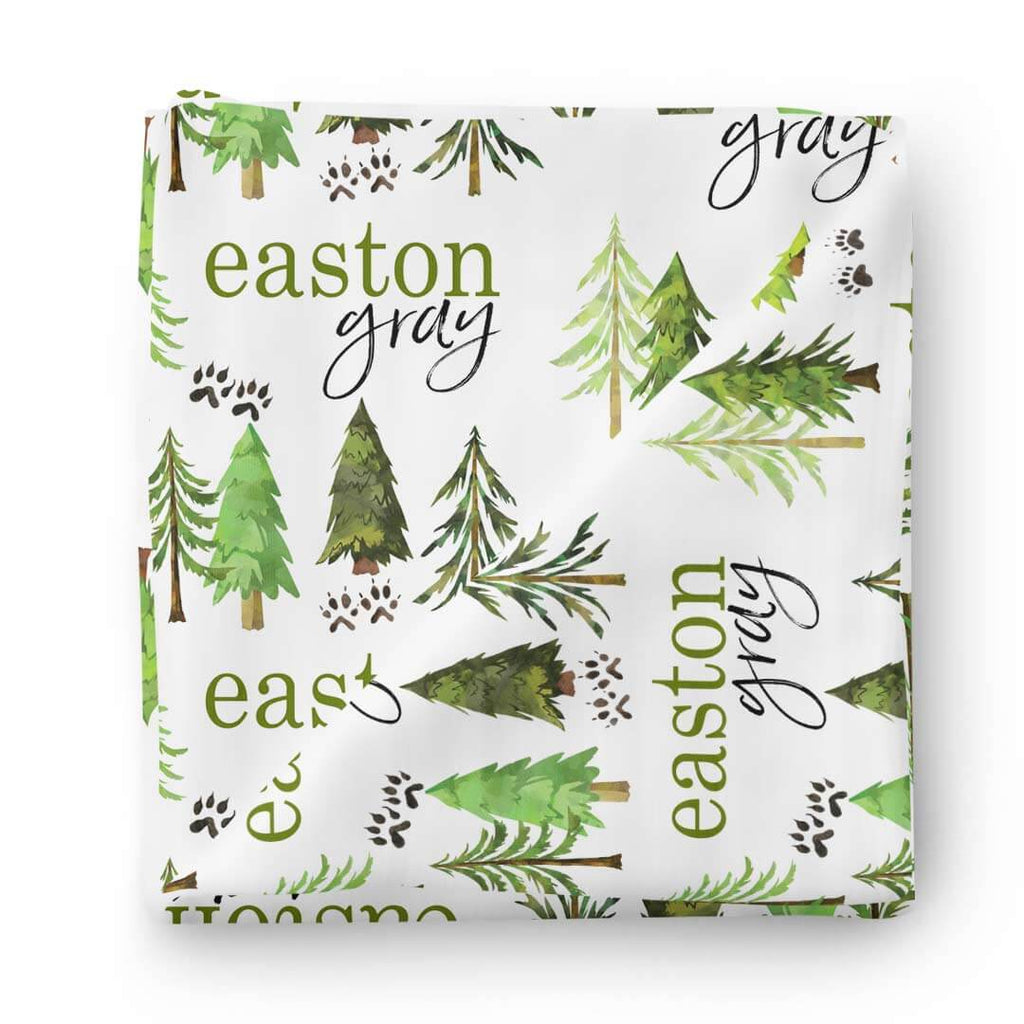 Woodland Trees Personalized Baby Name Swaddle Blanket