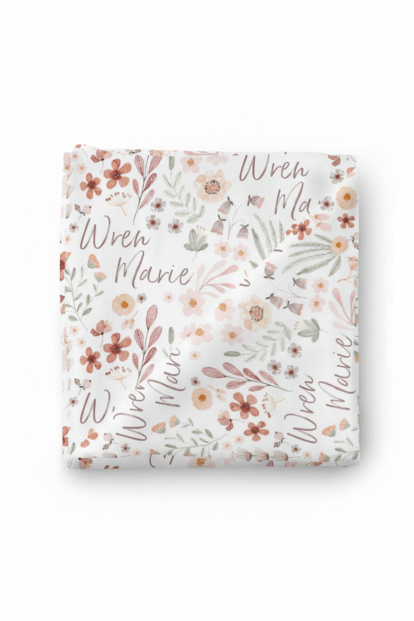 Wren's Wildflower Personalized Swaddle Blanket