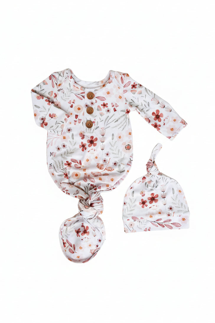 Wren's Wildflower Newborn Baby Knot Gown & Hat